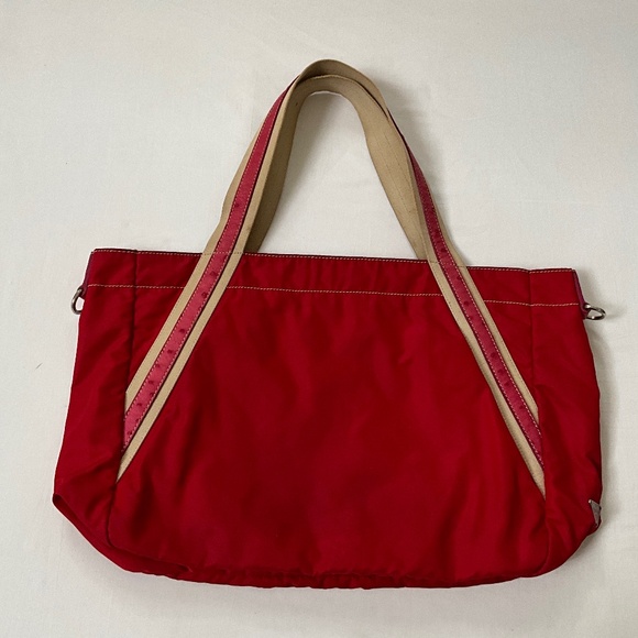 PRADA Vintage Ostrich Trimmed Tessuto Nylon Tote Red - Picture 1 of 16